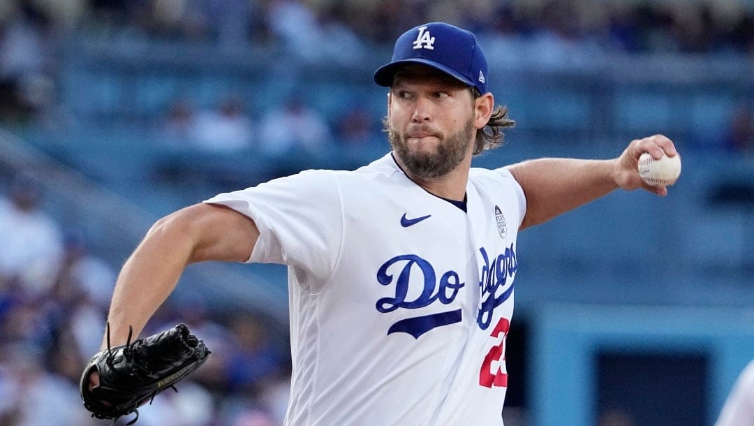 Los Angeles Dodgers starting pitcher Clayton Kershaw throws to the plate during the first inning of a baseball game against the New York Yankees Friday, June 2, 2023, in Los Angeles. (AP Photo/Mark J. Terrill)