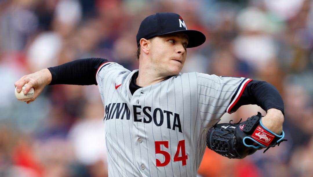 Minnesota Twins starting pitcher Sonny Gray delivers against the Cleveland Guardians during the first inning of a baseball game, Saturday, May 6, 2023, in Cleveland. (AP Photo/Ron Schwane)