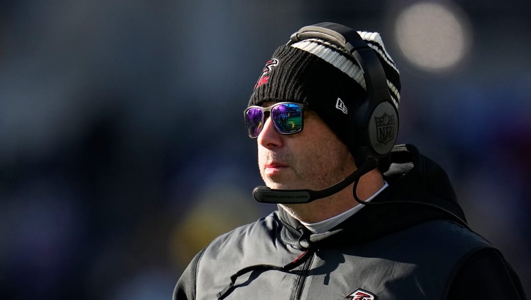 Atlanta Falcons head coach Arthur Smith watches from the sideline during the first half of an NFL football game against the Baltimore Ravens, Saturday, Dec. 24, 2022, in Baltimore. (AP Photo/Julio Cortez)