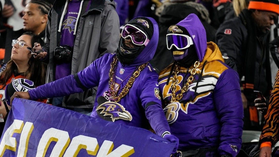 Fans are seen in the stands before an NFL wild-card playoff football game between the Baltimore Ravens and Cincinnati Bengals in Cincinnati, Sunday, Jan. 15, 2023. (AP Photo/Darron Cummings)