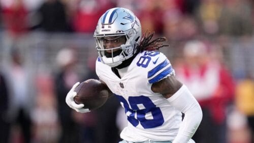 Dallas Cowboys wide receiver CeeDee Lamb (88) during an NFL divisional round playoff football game against the San Francisco 49ers in Santa Clara, Calif., Sunday, Jan. 22, 2023. (AP Photo/Godofredo A. Vásquez)