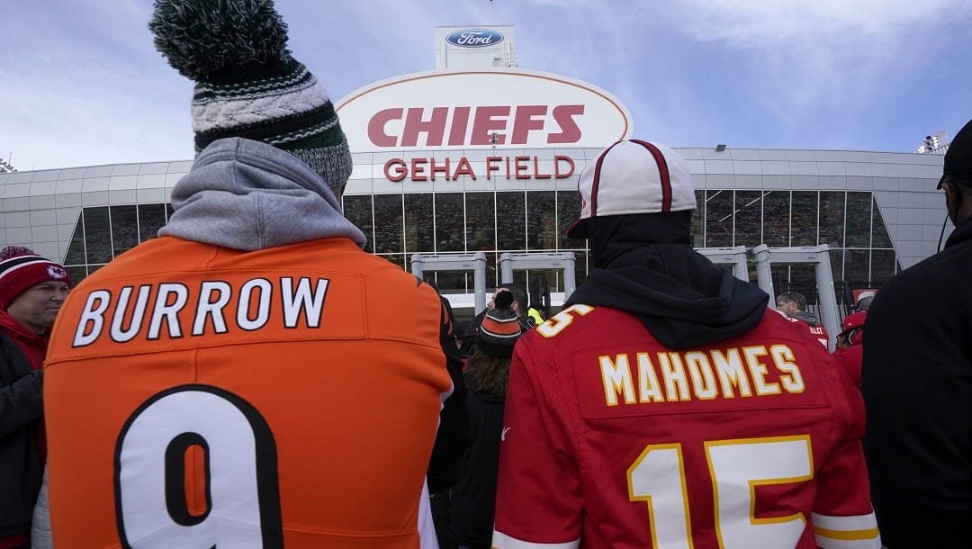 Fans arrive at Arrowhead Stadium before the AFC championship NFL football game between the Kansas City Chiefs and the Cincinnati Bengals, Sunday, Jan. 30, 2022, in Kansas City, Mo.