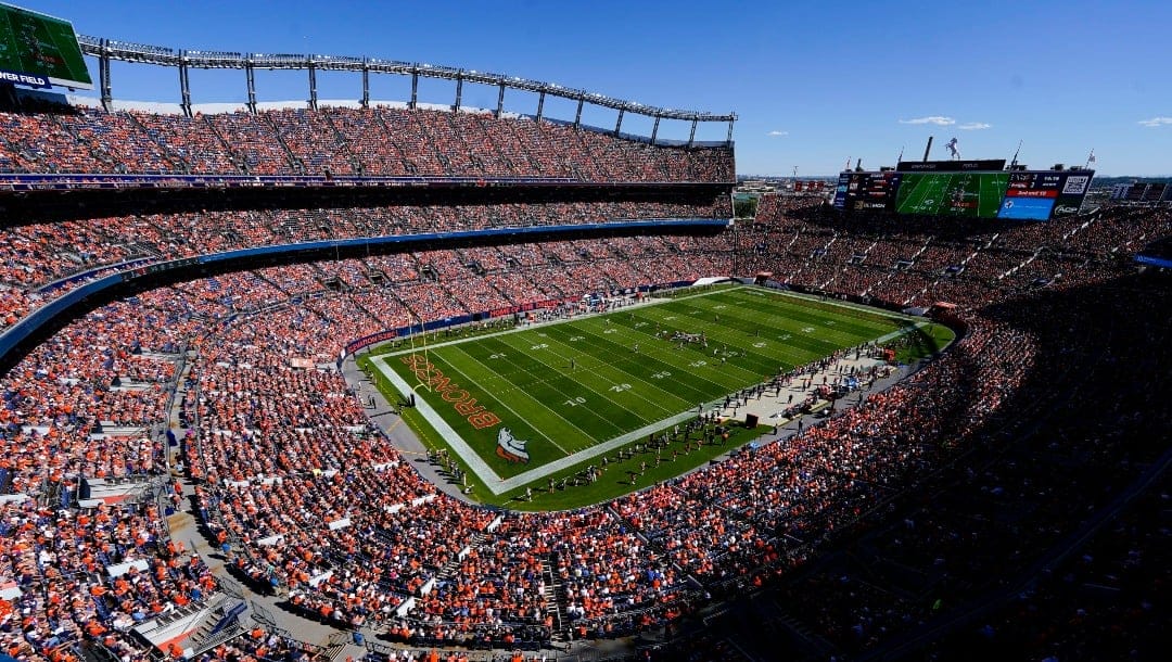 Empower Field at Mile High is shown during an NFL football game between the Denver Broncos and the Houston Texans Sunday, Sept. 18, 2022, in Denver. (AP Photo/Jack Dempsey)