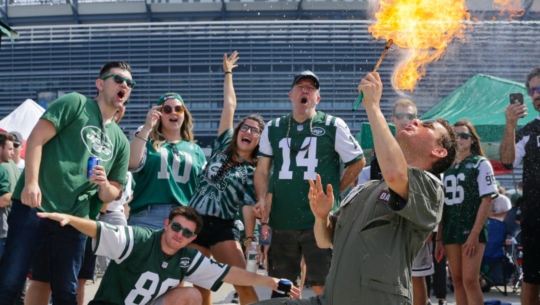 Jets fans tailgate at MetLife Stadium before an NFL football game between the New York Jets and the Buffalo Bills Sunday, Sept. 8, 2019, in East Rutherford, N.J.
