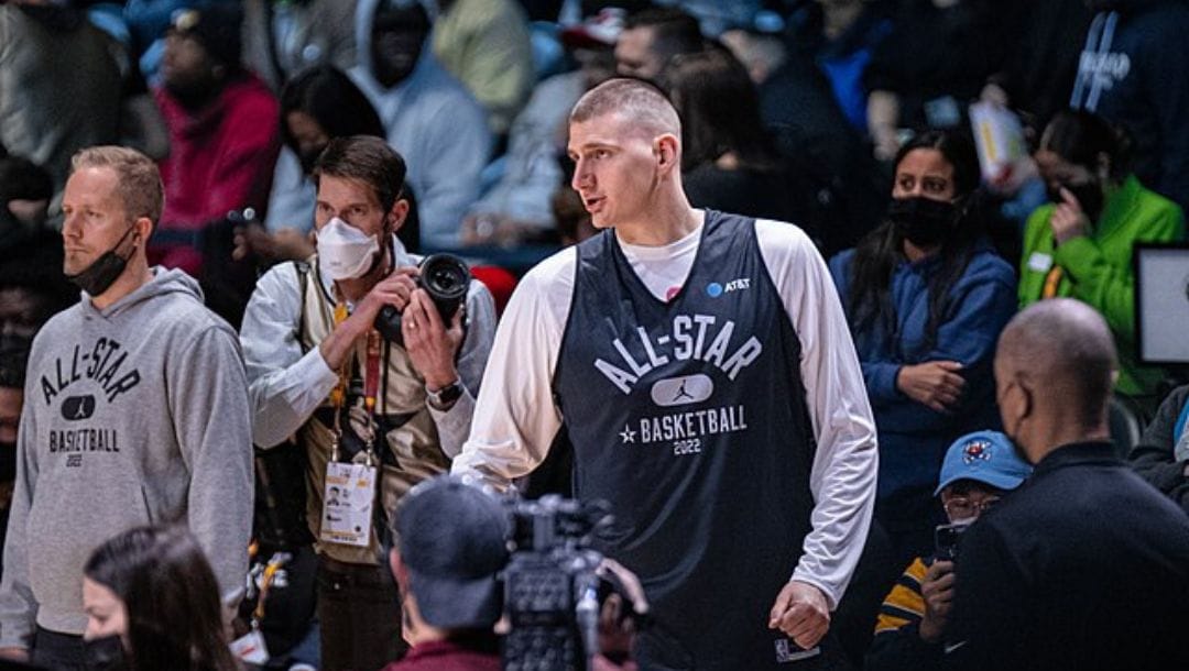Nikola Jokic during the 2022 NBA All-Star Game practice day in Cleveland.
