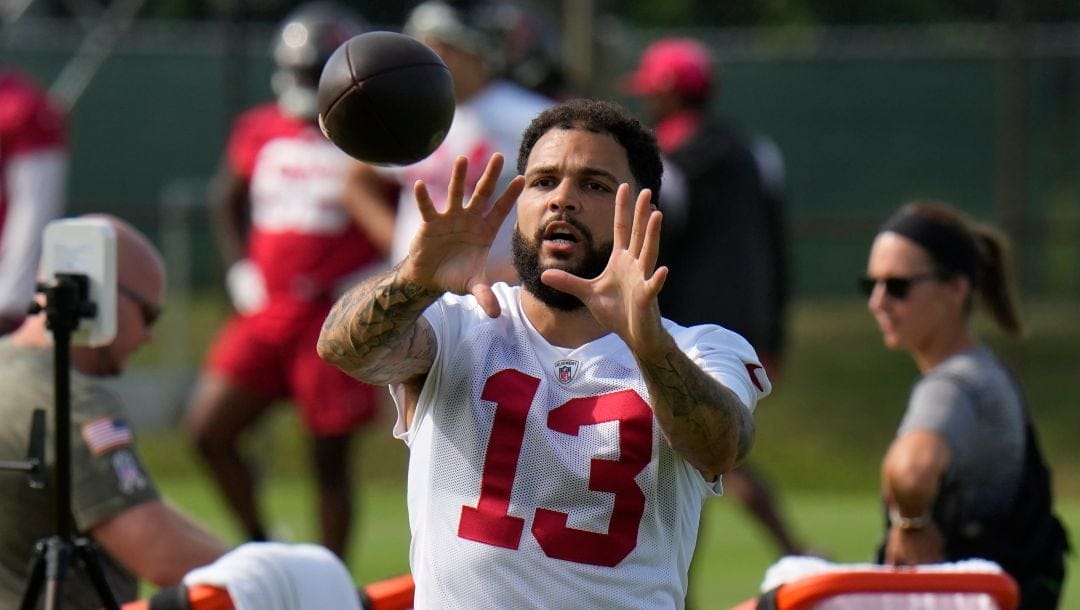 Tampa Bay Buccaneers wide receiver Mike Evans during an NFL football practice Thursday, June 15, 2023, in Tampa, Fla.