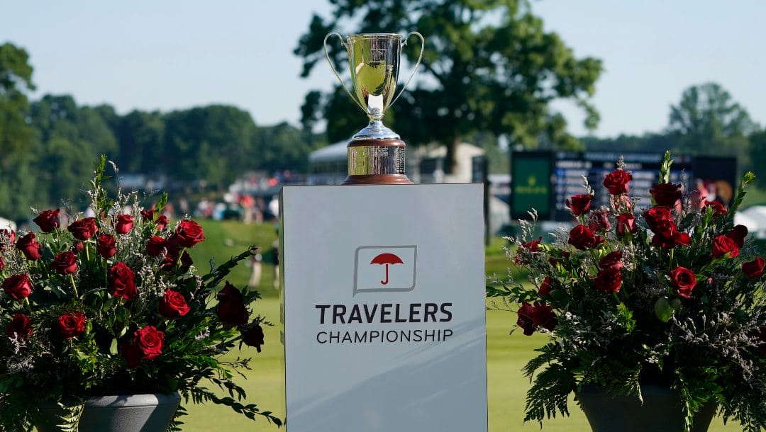 The winners trophy is seen during the final round of the Travelers Championship golf tournament at TPC River Highlands, Sunday, June 26, 2022, in Cromwell, Conn.