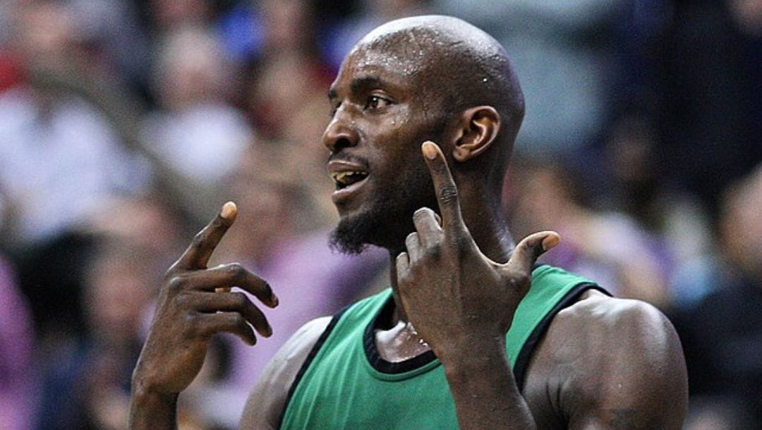 Kevin Garnett seeing action as a Boston Celtic in an NBA game in January 2008.