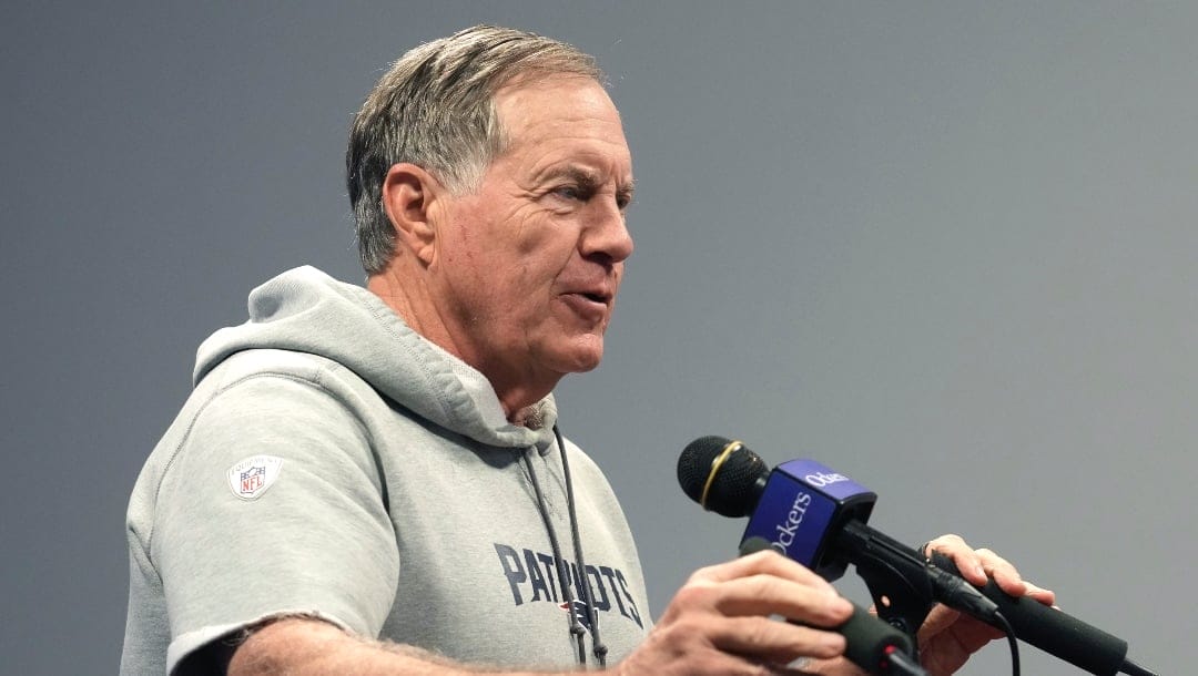 New England Patriots head coach Bill Belichick faces reporters during a news conference before an NFL football practice, Tuesday, June 13, 2023, in Foxborough, Mass. (AP Photo/Steven Senne)