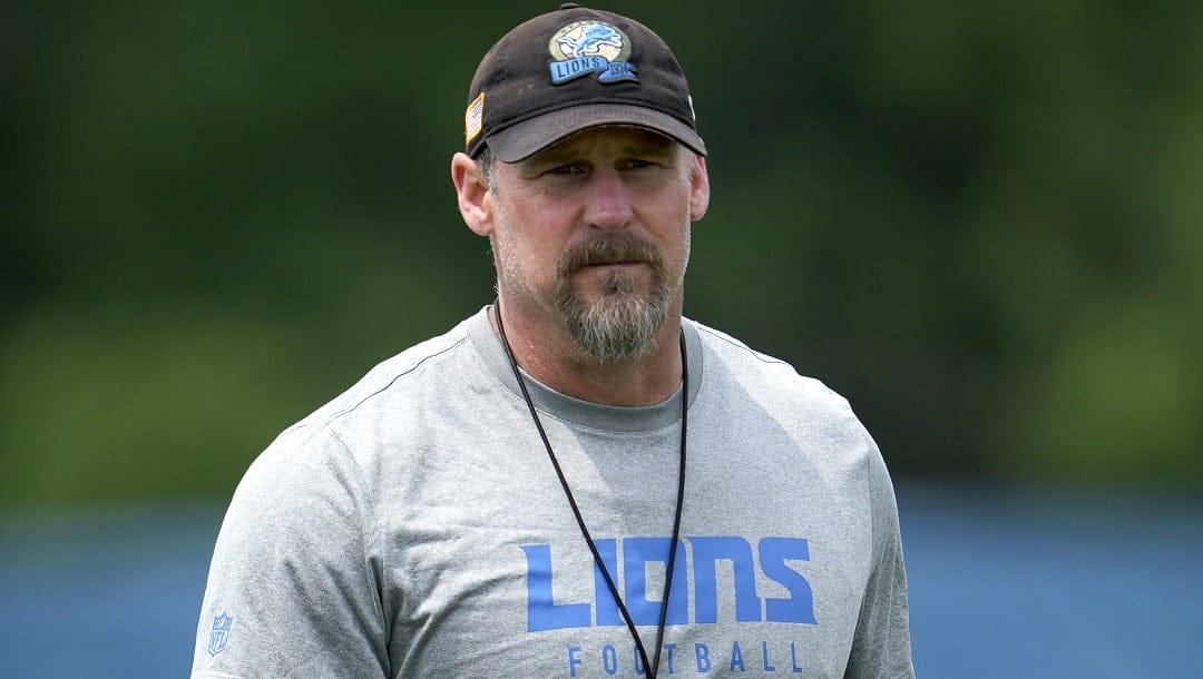 Detroit Lions head coach Dan Campbell watches during an NFL football practice in Allen Park, Mich., Tuesday, June 6, 2023.