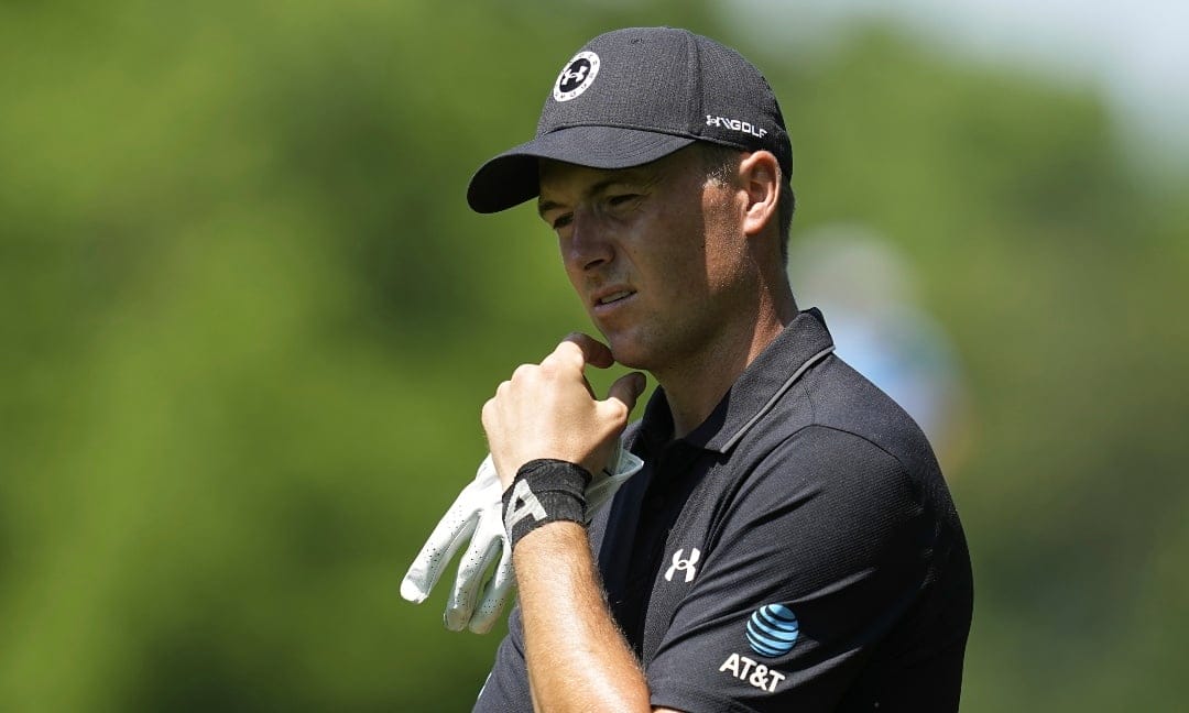 Jordan Spieth waits to hit on the ninth hole during the first round of the Memorial golf tournament, Thursday, June 1, 2023, in Dublin, Ohio. (AP Photo/Darron Cummings)