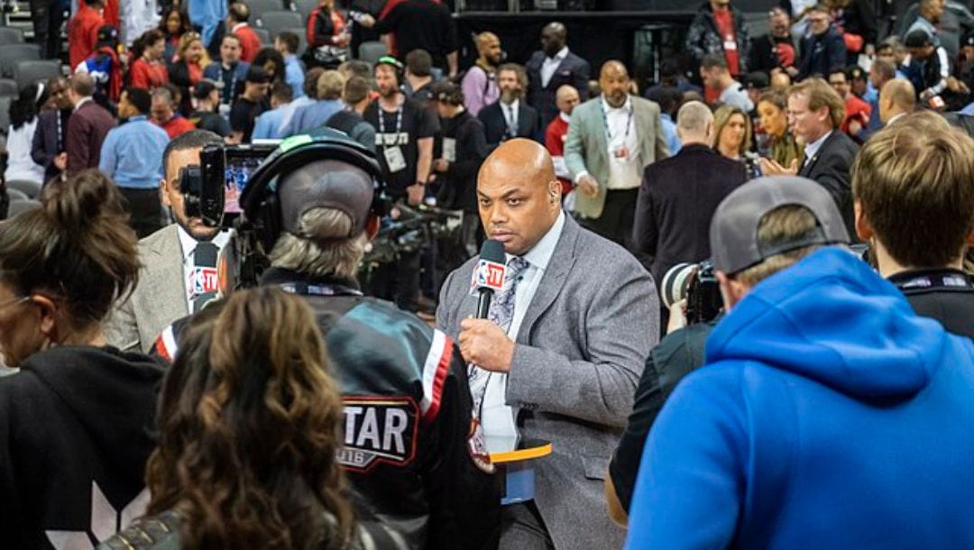 Charles Barkley getting ready to commentate the game at 2019 NBA Finals.