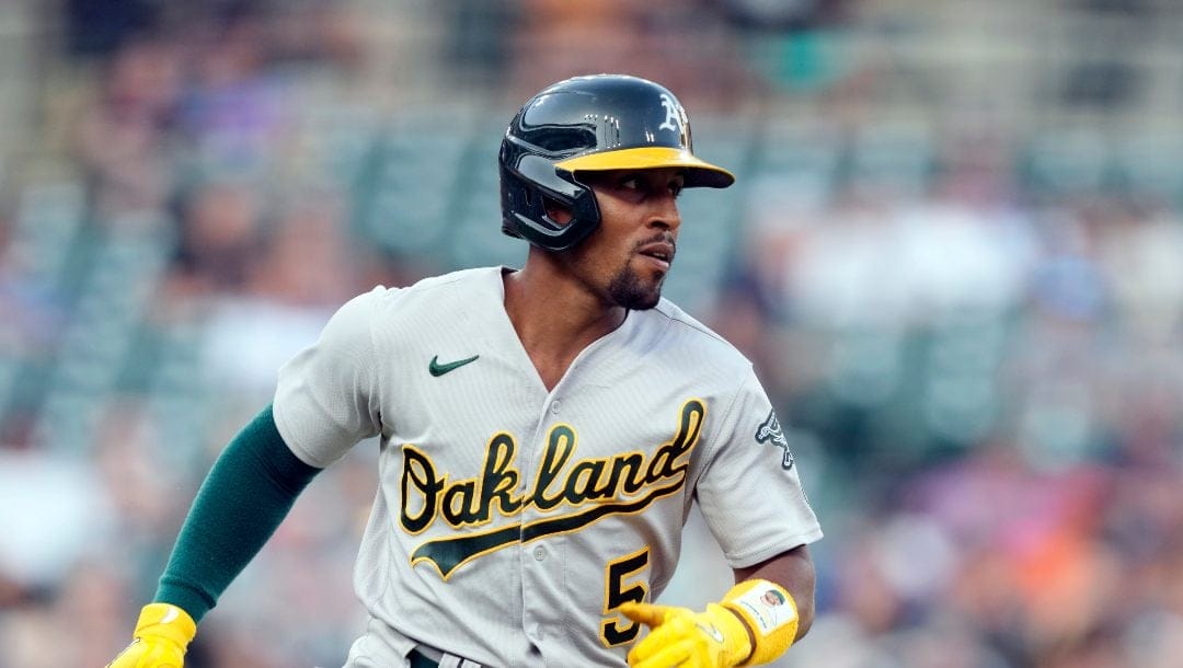 Oakland Athletics' Tony Kemp plays during a baseball game, Wednesday, July 5, 2023, in Detroit.