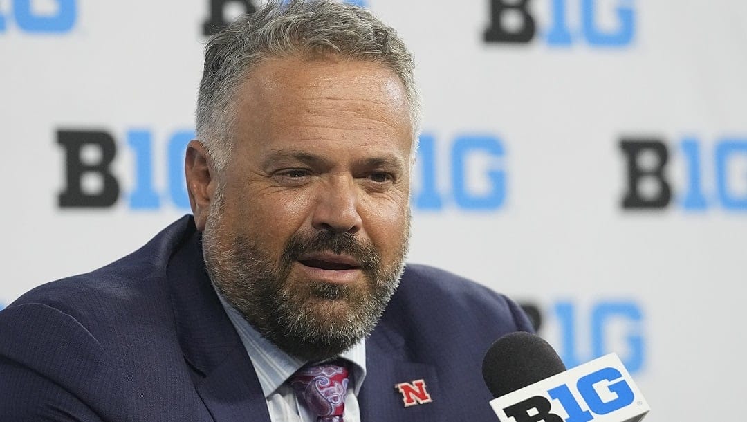 Nebraska head coach Matt Rhule speaks during an NCAA college football news conference at the Big Ten Conference media days at Lucas Oil Stadium, Thursday, July 27, 2023, in Indianapolis.