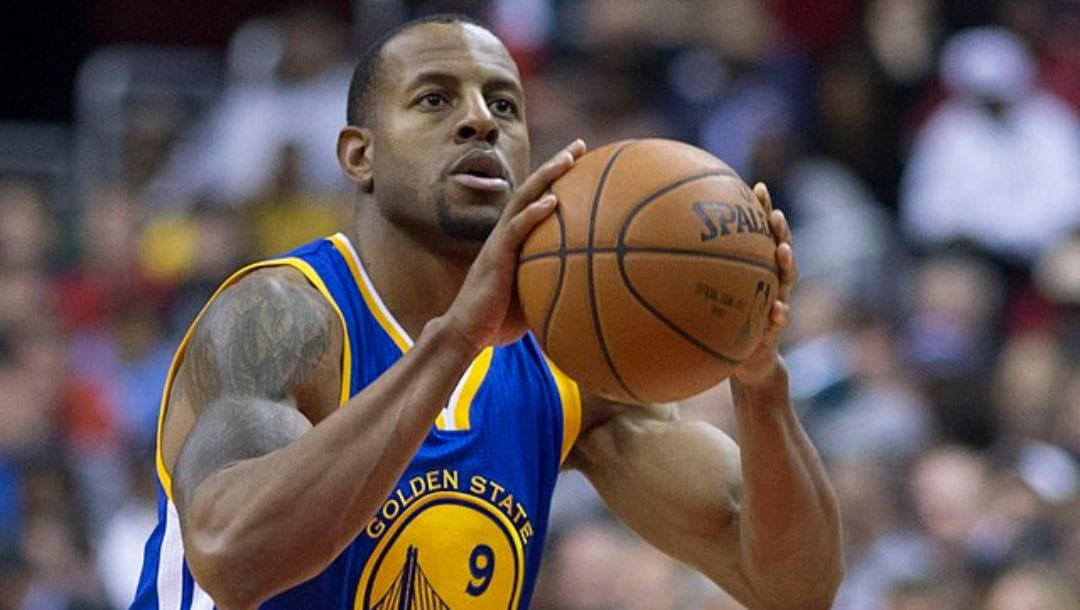 Andre Iguodala of the Golden State Warriors shoots a free-throw during an NBA game in February 2016.