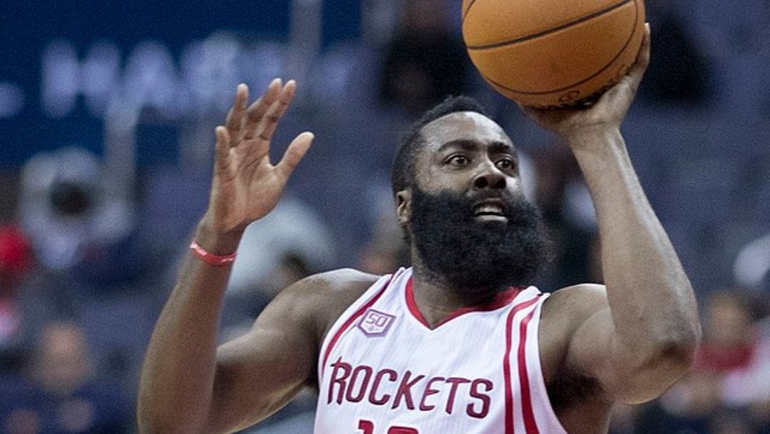 James Harden of the Houston Rockets attempts a shot during an NBA game in November 2016.