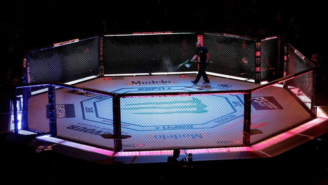 During a UFC 249 mixed martial arts bout Saturday, May 9, 2020, in Jacksonville, Fla.