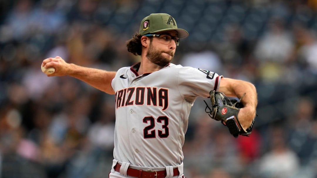 Arizona Diamondbacks starting pitcher Zac Gallen delivers during the first inning of a baseball game against the Pittsburgh Pirates in Pittsburgh, Friday, May 19, 2023. (AP Photo/Gene J. Puskar)