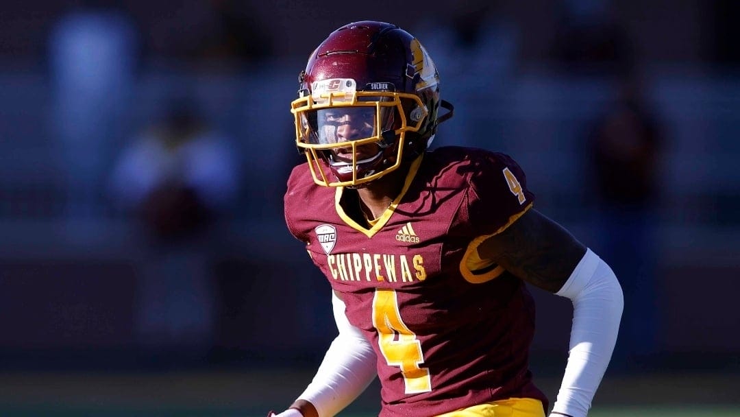 Central Michigan's Donte Kent plays during an NCAA Football game on Saturday, Oct. 8, 2022, in Mount Pleasant, Mich. (AP Photo/Al Goldis)