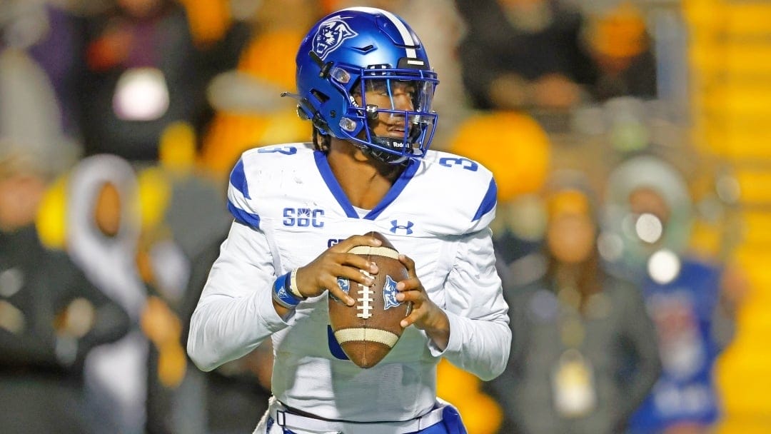 Georgia State quarterback Darren Grainger looks to pass during an NCAA football game against Appalachian State on Wednesday, Oct. 19, 2022, in Boone, N.C. (AP Photo/Nell Redmond)