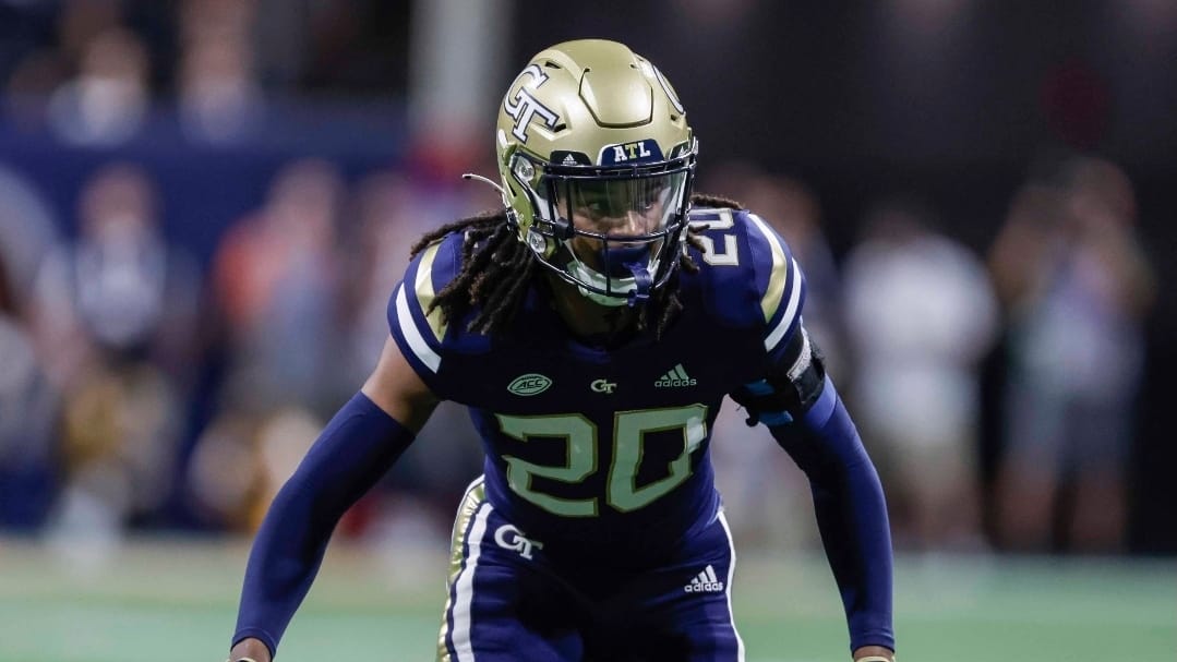 Georgia Tech's LaMiles Brooks (20) defends during the first half of an NCAA football game against Clemson on Monday, Sept. 5, 2022, in Atlanta.