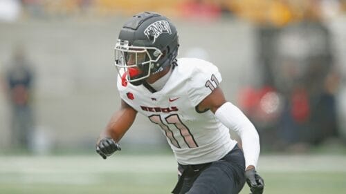 UNLV Rebels wide receiver Ricky White (11) runs a route during an NCAA football game against the California Golden Bears on Saturday, Sept. 10, 2022 in Berkeley, Calif. (AP Photo/Lachlan Cunningham)