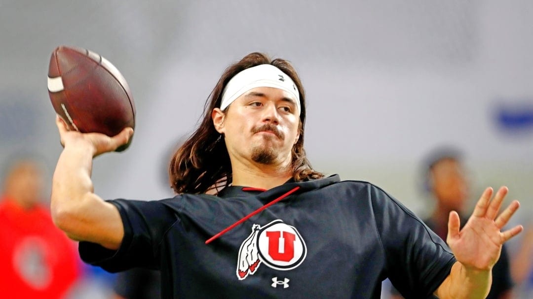 Utah quarterback Cameron Rising warms up before the Pac-12 Conference championship NCAA college football game against Southern California, Friday, Dec. 2, 2022, in Las Vegas. (AP Photo/Steve Marcus)