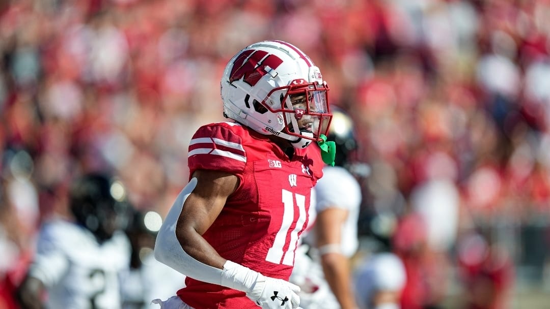 Wisconsin wide receiver Skyler Bell against Purdue during the first half of an NCAA college football game Saturday, Oct. 22, 2022, in Madison, Wis. (AP Photo/Andy Manis)