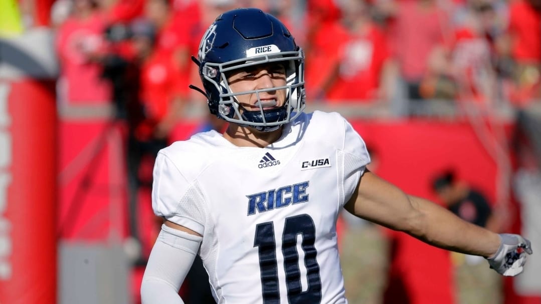 Rice wide receiver Luke McCaffrey during the second half of an NCAA football game on Saturday, Sept. 24, 2022, in Houston. (AP Photo/Michael Wyke).