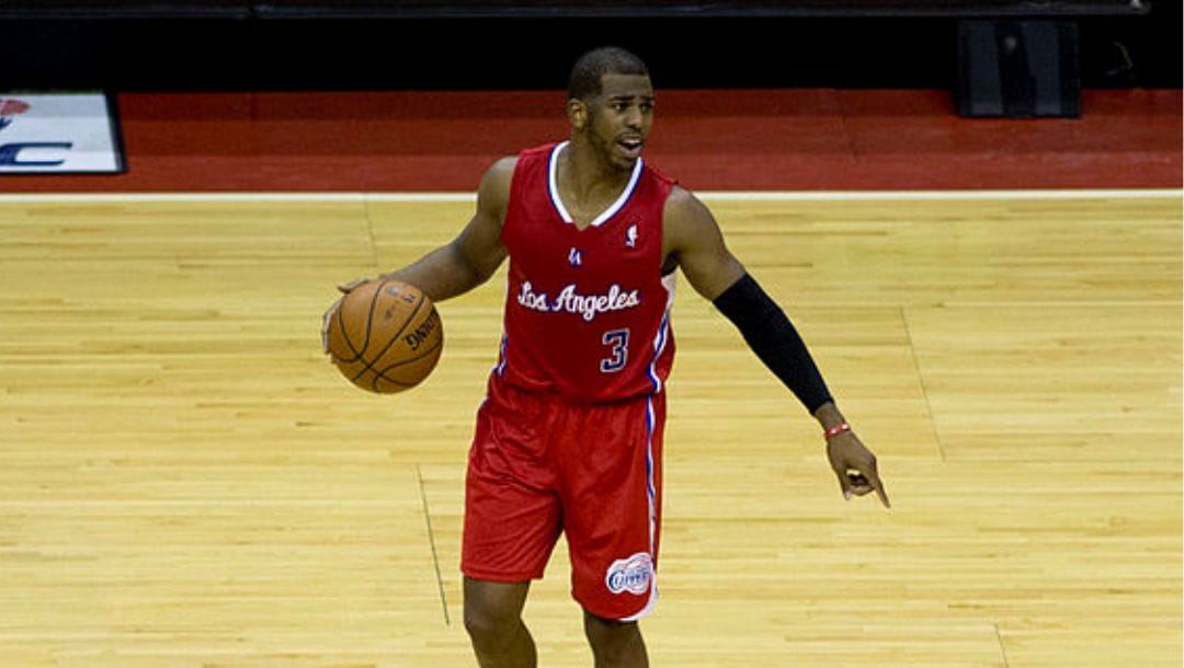 Chris Paul of the Los Angeles Clippers dribbling the ball against the Washington Wizards in December 2013.