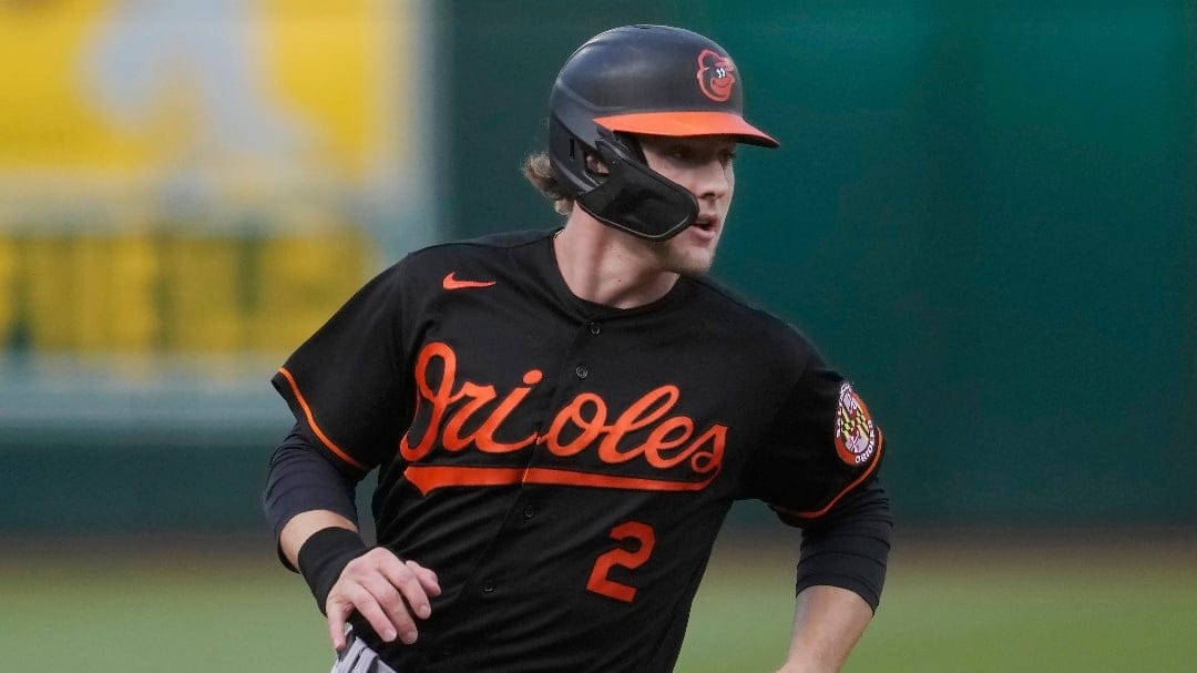 Baltimore Orioles' Gunnar Henderson during a baseball game against the Oakland Athletics in Oakland, Calif., Friday, Aug. 18, 2023. (AP Photo/Jeff Chiu)
