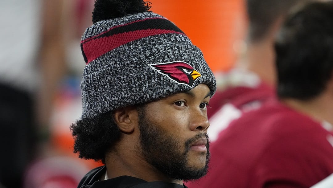 Arizona Cardinals quarterback Kyler Murray watches from the bench during the first half of an NFL preseason football game against the Denver Broncos, Friday, Aug. 11, 2023, in Glendale, Ariz.