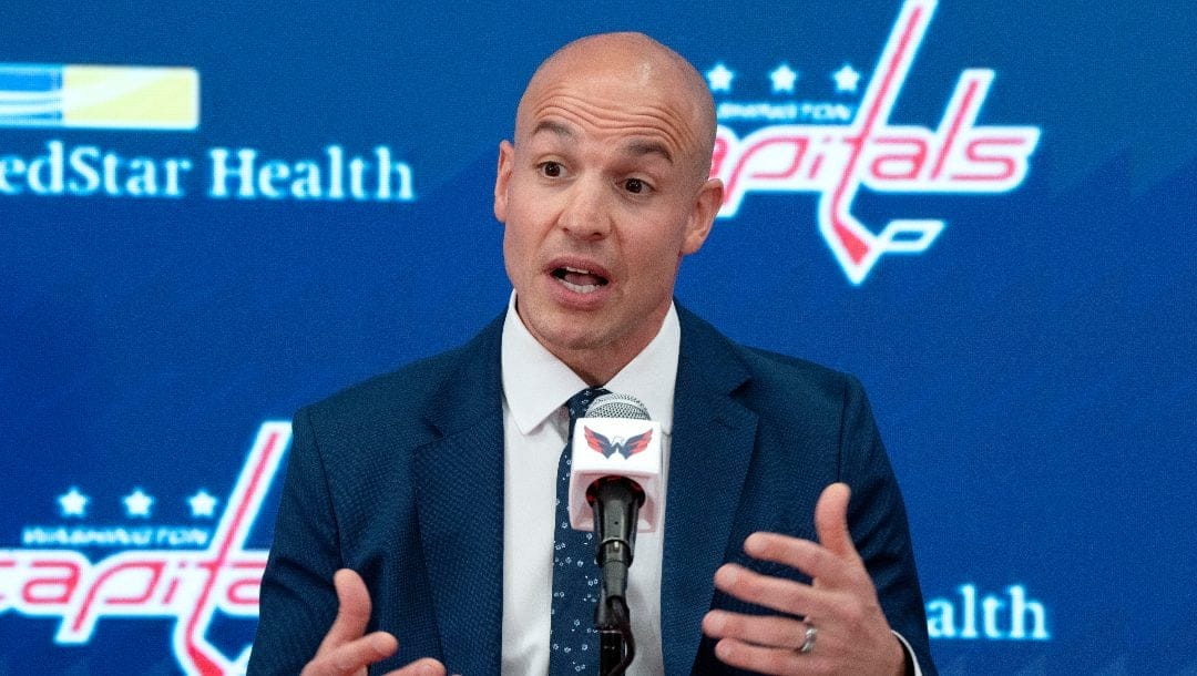 Washington Capitals' new head coach Spencer Carbery speaks during a news conference for the NHL hockey team, Thursday, June 1, 2023, in Washington.