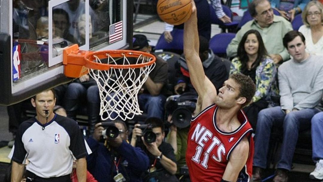 Brook Lopez of the Brooklyn Nets dunks the ball against the Washington Wizards in October 2009.