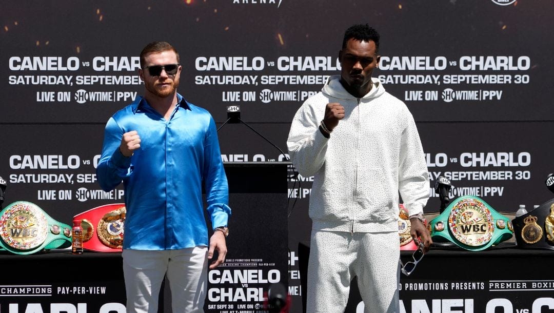 Undisputed super middleweight world champion Canelo Álvarez, left, of Mexico, and undisputed junior middleweight world champion Jermell Charlo.
