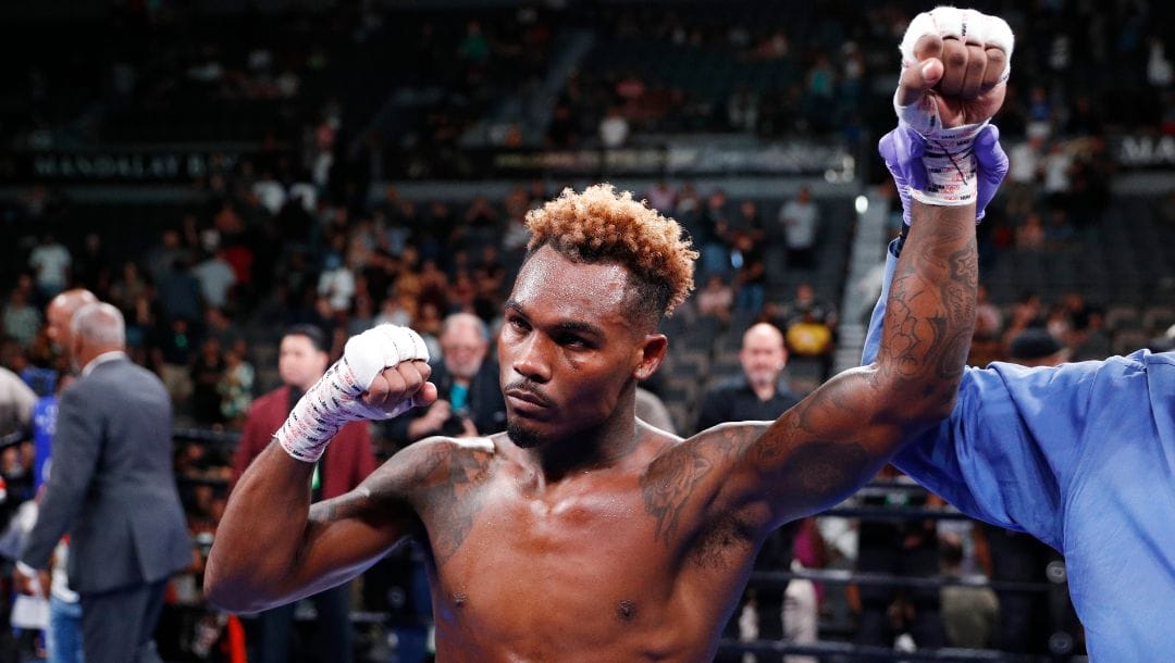 Jermell Charlo celebrates after defeating Jorge Cota, of Mexico, in a junior middleweight boxing match Sunday, June 23, 2019.