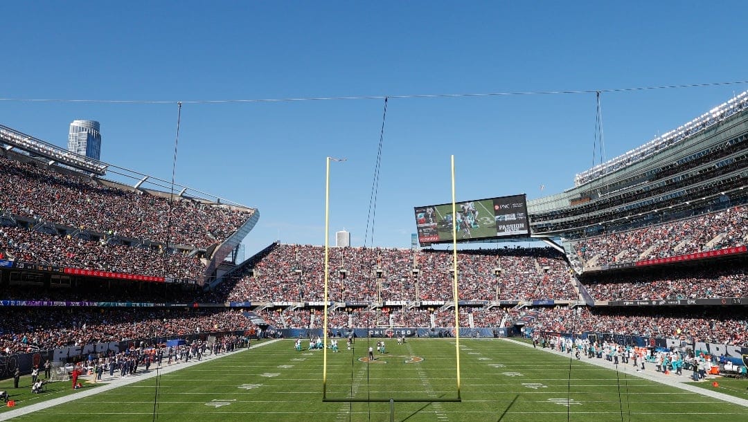 A general view of Soldier Field during the first half of an NFL football game between the Chicago Bears and Miami Dolphins, Sunday, Nov. 6, 2022, in Chicago. (AP Photo/Kamil Krzaczynski)