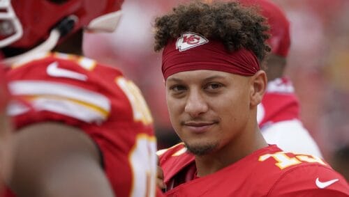 Kansas City Chiefs quarterback Patrick Mahomes (15) during an NFL preseason football game against the Cleveland Browns Saturday, Aug. 26, 2023, in Kansas City, Mo.