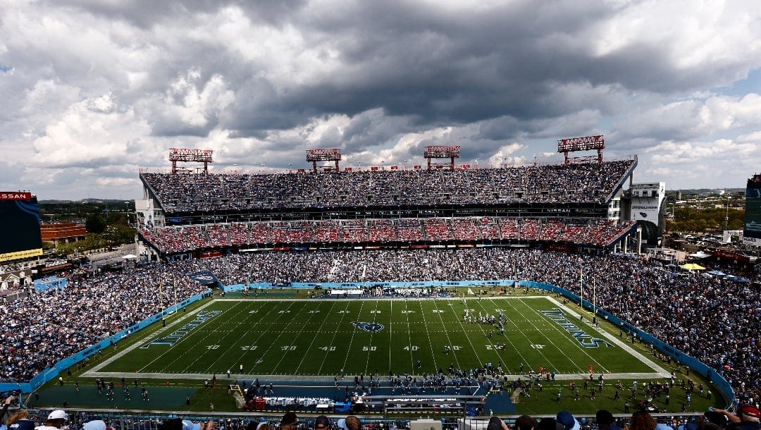 A general overall interior view of Nissan Stadium during the game between the Tennessee Titans and Las Vegas Raiders, Sunday, Sept. 25, 2022, in Nashville, Tenn. (AP Photo/Wade Payne)