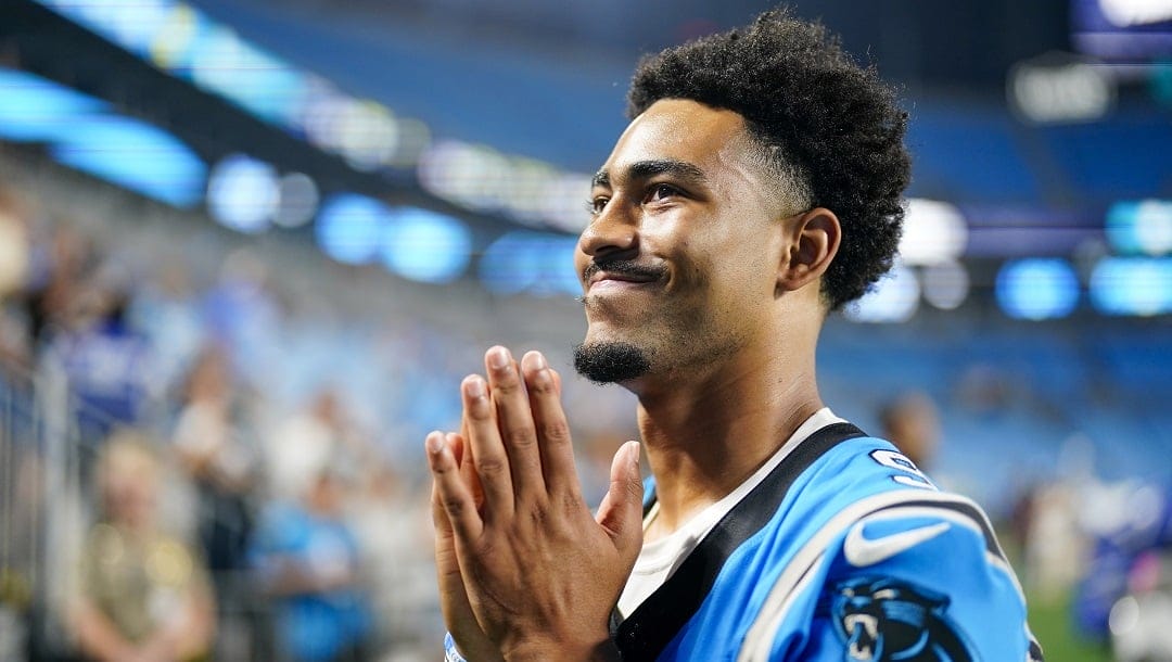 Carolina Panthers quarterback Bryce Young after a preseason game against the Detroit Lions, Friday, Aug. 25, 2023, in Charlotte, North Carolina.