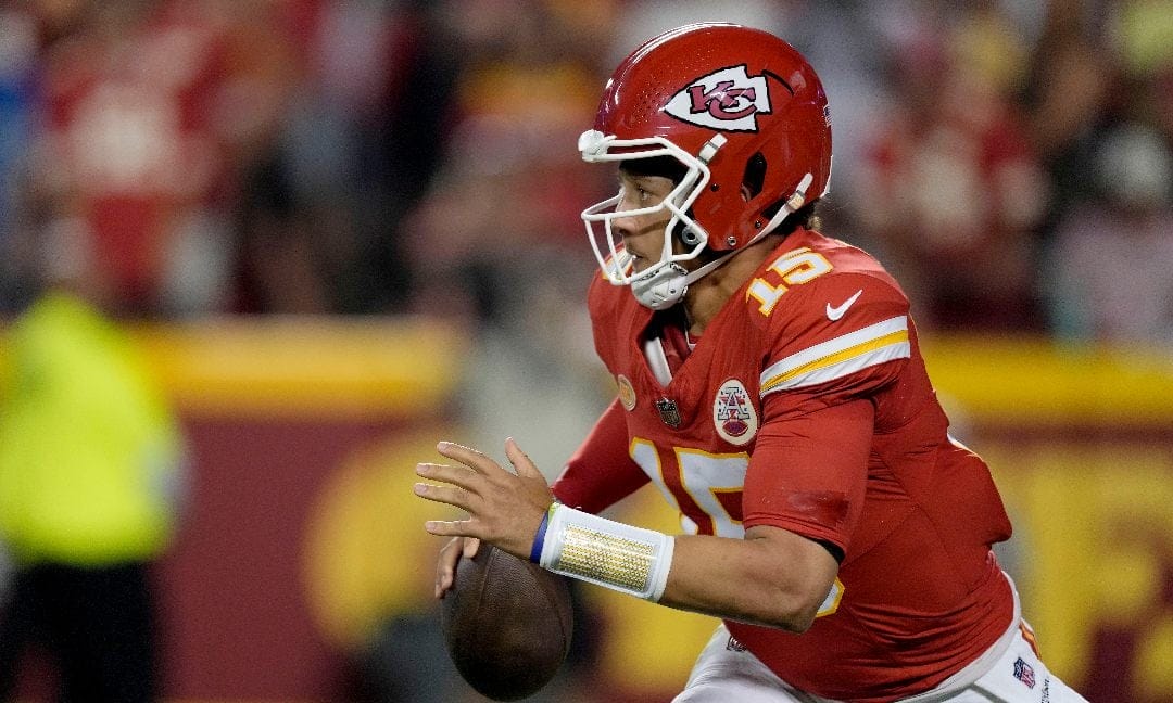 Kansas City Chiefs quarterback Patrick Mahomes looks to pass during the second half of an NFL football game against the Detroit Lions Thursday, Sept. 7, 2023, in Kansas City, Mo.