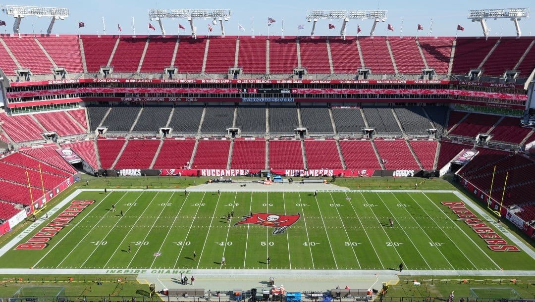 A Tampa Bay Buccaneers Raymond James Stadium view before fans enter before an NFL football game against the Cincinnati Bengals, Sunday, Dec. 18, 2022, in Tampa, Fla. (AP Photo/Peter Joneleit)