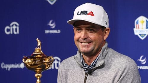 U.S. Ryder Cup golf team captain Keegan Bradley speaks at a press conference in New York, Tuesday, Oct. 8, 2024.