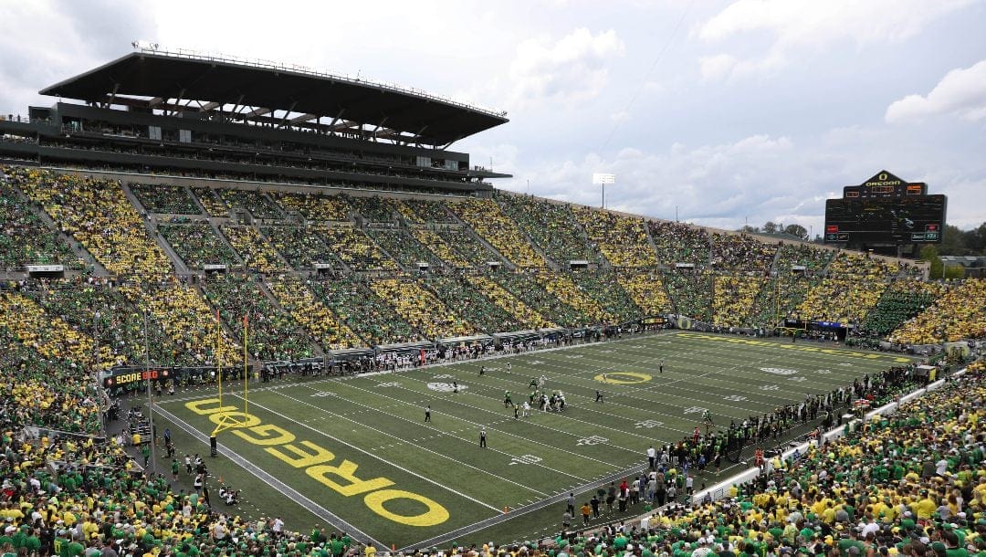 Autzen Stadium during the second half of an NCAA football game between Colorado and Oregon, Saturday, Sept. 23, 2023, in Eugene, Ore. Oregon won 42-6.