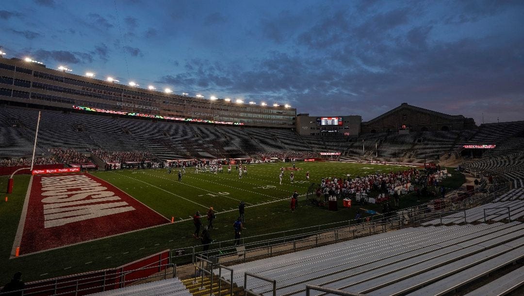 The seats at Camp Randall Stadium are empty during the second half of an NCAA college football game between Wisconsin and Indiana Saturday, Dec. 5, 2020, in Madison, Wis.