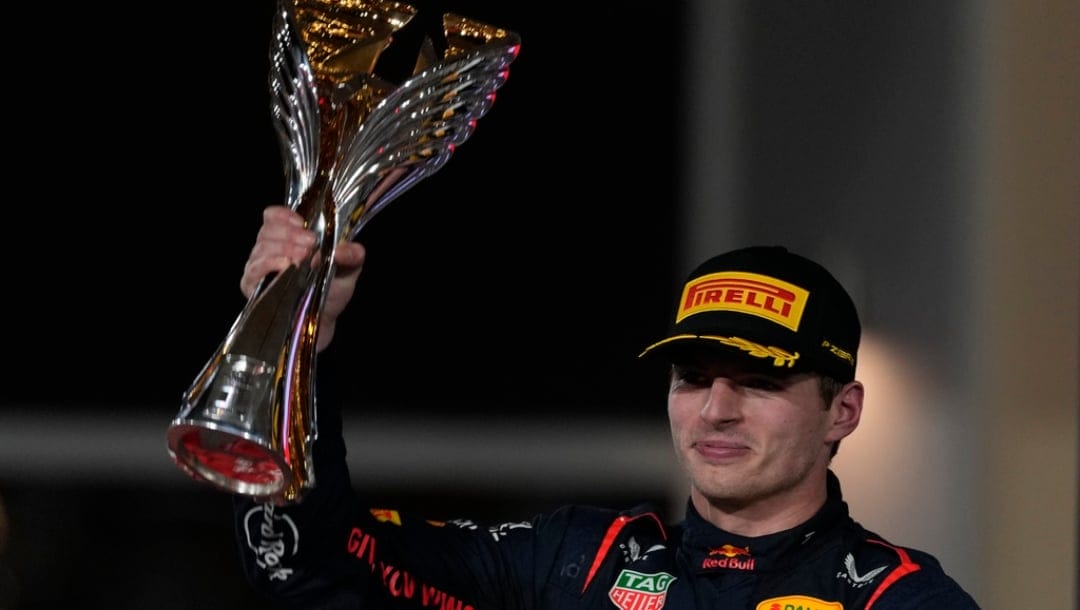 Red Bull driver Max Verstappen of the Netherlands celebrates after winning the Abu Dhabi Formula One Grand Prix race at the Yas Marina Circuit, Abu Dhabi, UAE, Sunday, Nov. 26, 2023.