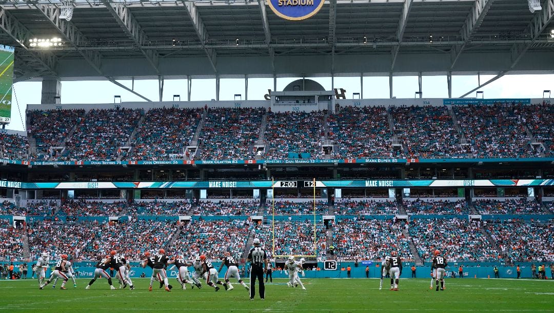 Miami Dolphins and Cleveland Browns play at Hard Rock Stadium during the second half of an NFL football game, Sunday, Nov. 13, 2022, in Miami Gardens, Fla.
