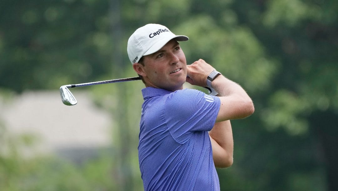 Ben Griffin drives during the second round of the Rocket Mortgage Classic golf tournament at Detroit Country Club, Friday, June 30, 2023, in Detroit.