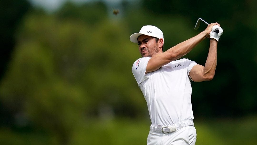 Camilo Villegas, of Colombia, hits off the 11th fairway during the second round of the 3M Open golf tournament at the Tournament Players Club in Blaine, Minn., Friday, July 22, 2022.