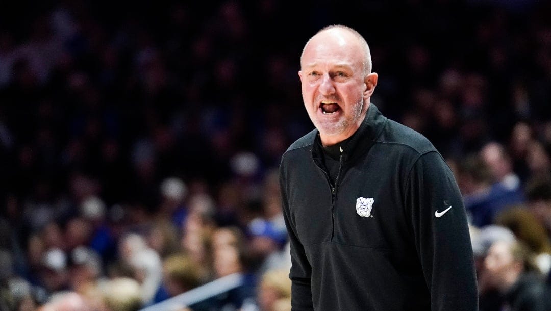 Butler head coach Thad Matta argues a call from the sideline during the first half of an NCAA college basketball game against Xavier, Saturday, March 4, 2023, in Cincinnati. (AP Photo/Joshua A. Bickel)